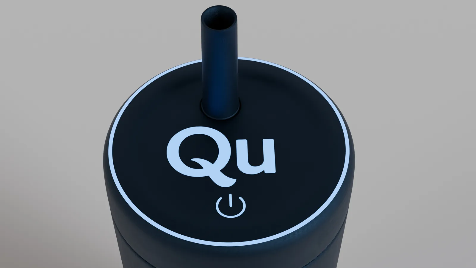 Top view of the Qu lid with illuminated logo and power control